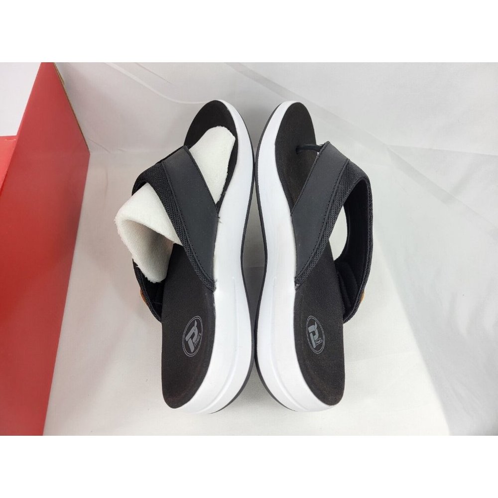 Propet Easton Leather Flip Flop Sandals Shoes Mens Size 10 Black White MSV011P - Picture 7 of 8